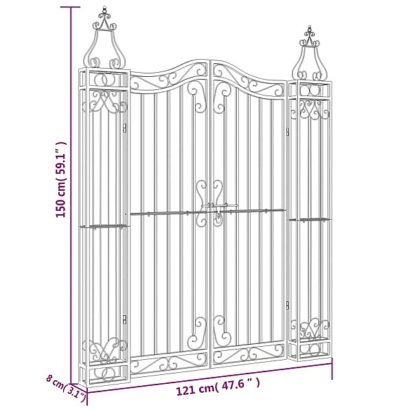 dārza vārti, melni, 121x8x150 cm, kalta dzelzs