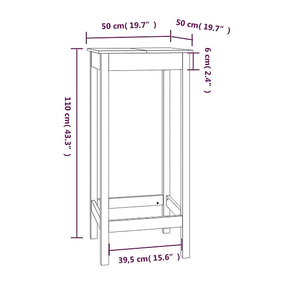 bāra galds, 50x50x110 cm, priedes masīvkoks