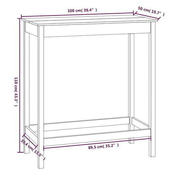 bāra galds, balts, 100x50x110 cm, priedes masīvkoks