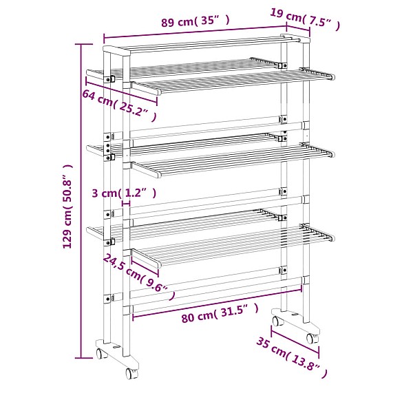 veļas žāvētājs ar riteņiem, 89x64x129 cm, alumīnijs
