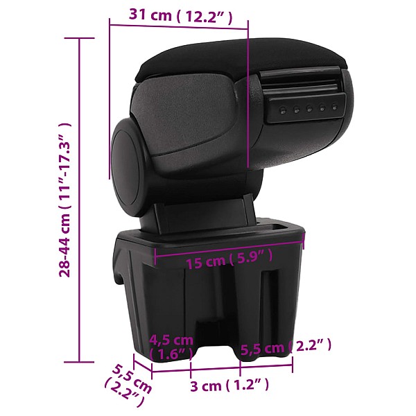 automašīnas roku balsts, melns, 15x31x(28-44) cm, ABS