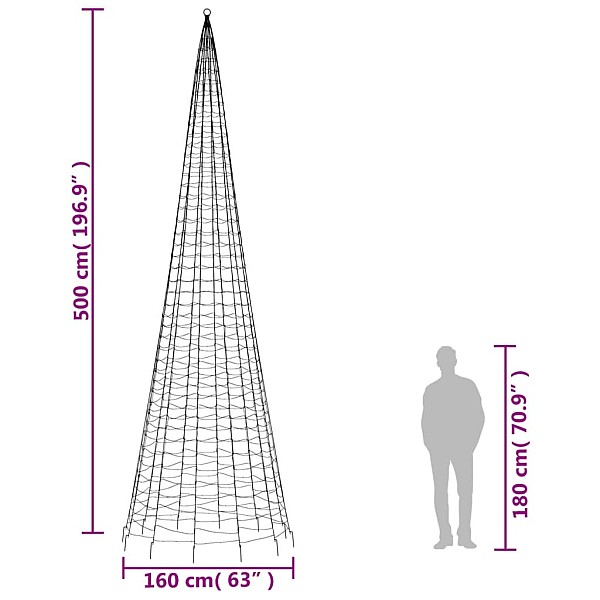 Ziemassvētku egle karoga mastam, 1534 zilas LED, 500 cm