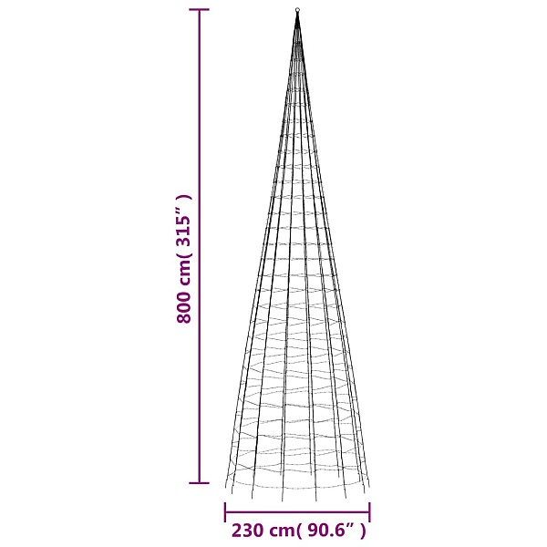 Ziemassvētku egle karoga mastam, 3000 zilas LED, 800 cm