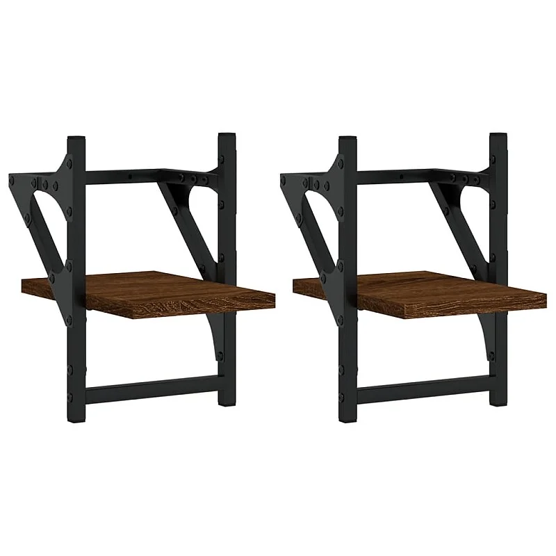 Sieninės lentynos su skersiniais, 2vnt., rudos, 20x25x30cm Sieninės lentynos su skersiniais, 2vnt., rudos, 20x25x30cm