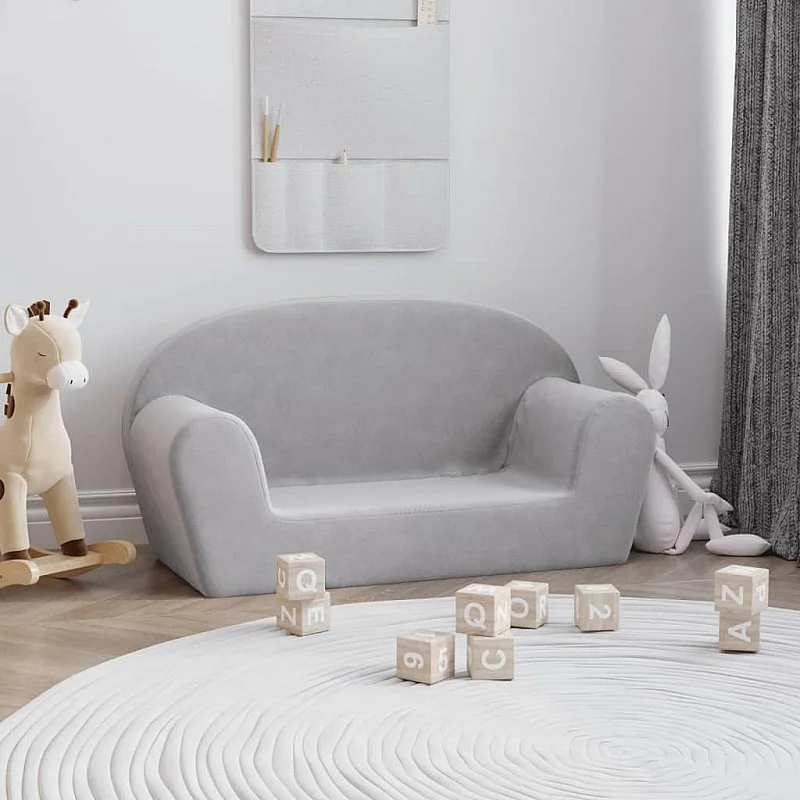 Vaikiška dvivietė sofa, šviesiai pilka, minkštas pliušas