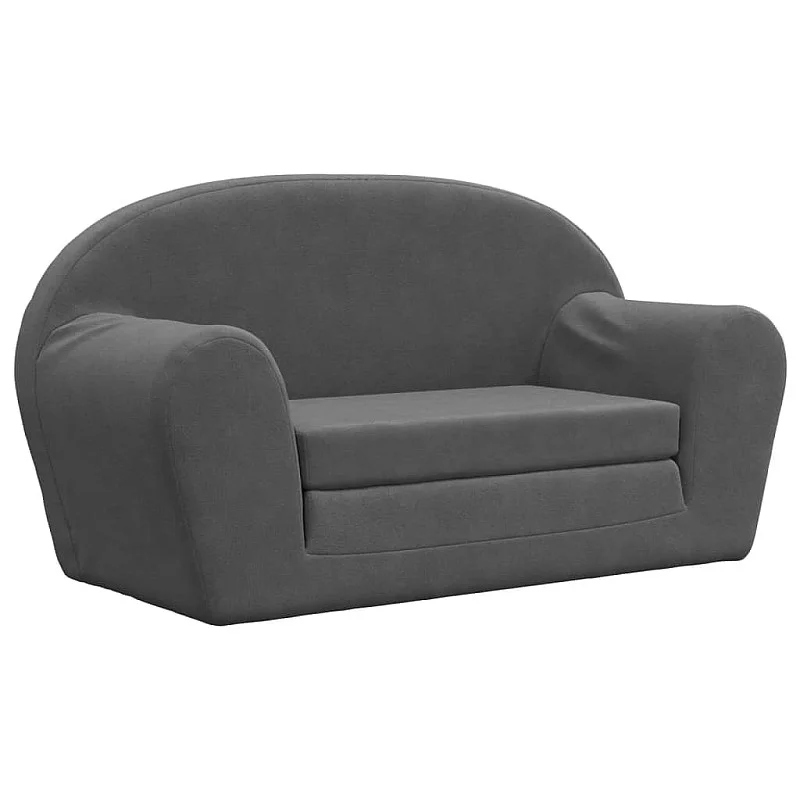 Vaikiška dvivietė sofa-lova, antracito, minkštas pliušas Vaikiška dvivietė sofa-lova, antracito, minkštas pliušas