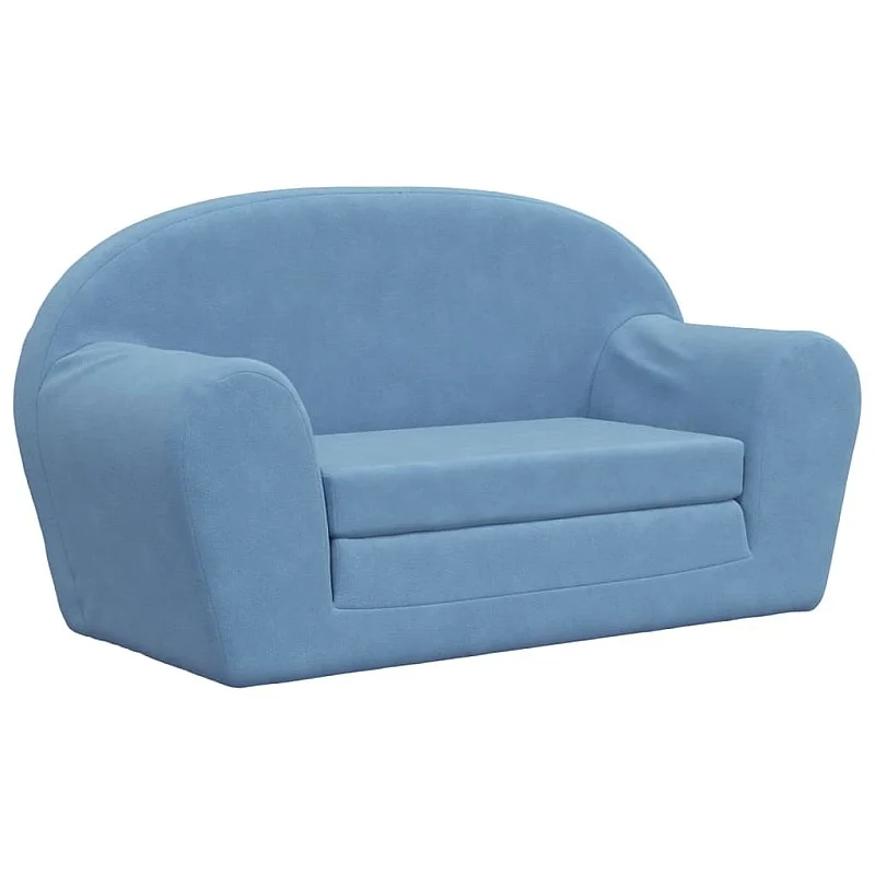 Vaikiška dvivietė sofa-lova, mėlynos spalvos, minkštas pliušas Vaikiška dvivietė sofa-lova, mėlynos spalvos, minkštas pliušas