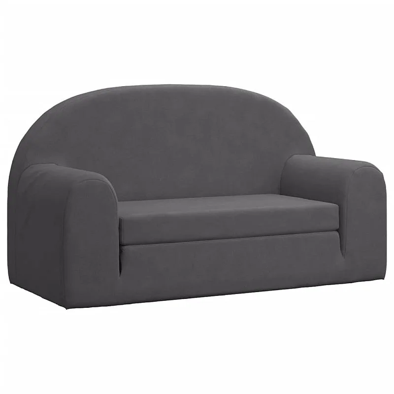 Vaikiška dvivietė sofa-lova, antracito, minkštas pliušas Vaikiška dvivietė sofa-lova, antracito, minkštas pliušas