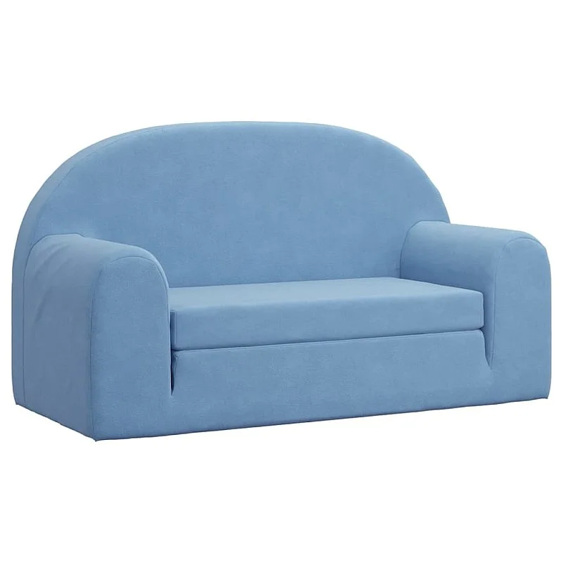 Vaikiška dvivietė sofa-lova, mėlynos spalvos, minkštas pliušas Vaikiška dvivietė sofa-lova, mėlynos spalvos, minkštas pliušas