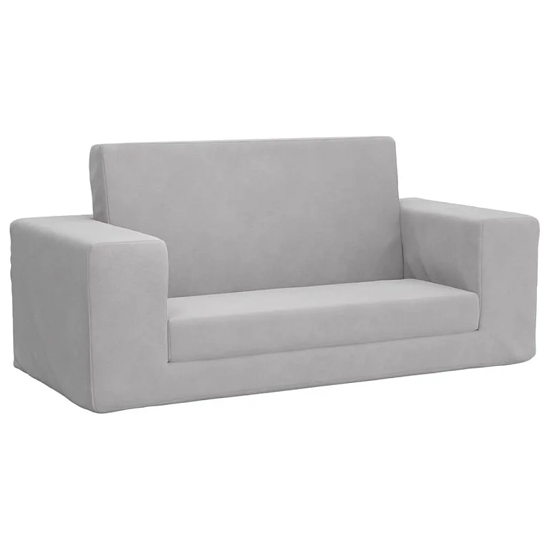 Vaikiška dvivietė sofa-lova, šviesiai pilka, minkštas pliušas Vaikiška dvivietė sofa-lova, šviesiai pilka, minkštas pliušas