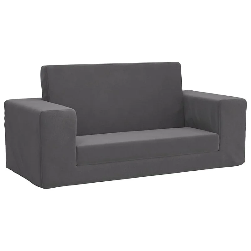Vaikiška dvivietė sofa-lova, antracito, minkštas pliušas Vaikiška dvivietė sofa-lova, antracito, minkštas pliušas