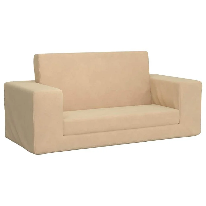 Vaikiška dvivietė sofa-lova, kreminės spalvos, minkštas pliušas Vaikiška dvivietė sofa-lova, kreminės spalvos, minkštas pliušas