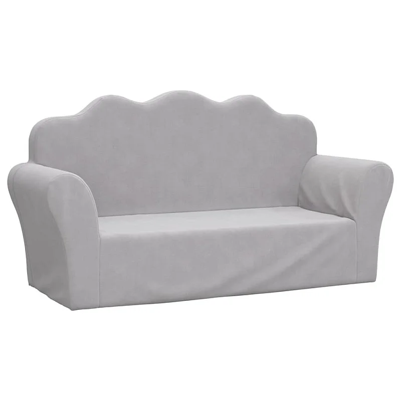 Vaikiška dvivietė sofa, šviesiai pilka, minkštas pliušas Vaikiška dvivietė sofa, šviesiai pilka, minkštas pliušas