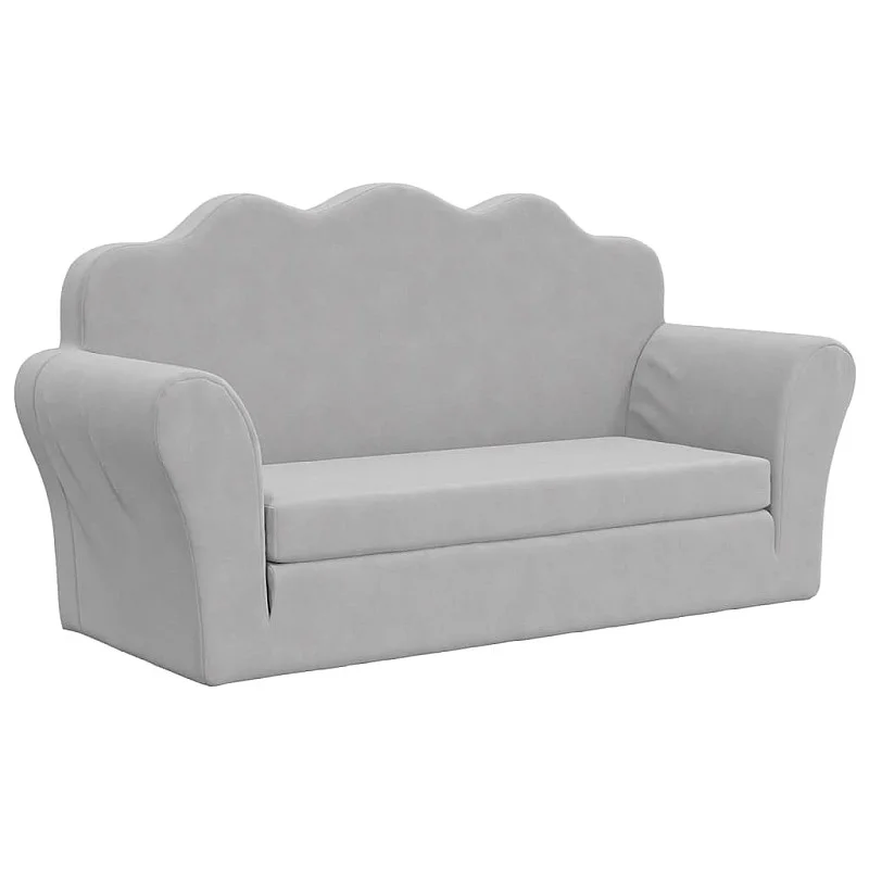 Vaikiška dvivietė sofa-lova, šviesiai pilka, minkštas pliušas Vaikiška dvivietė sofa-lova, šviesiai pilka, minkštas pliušas