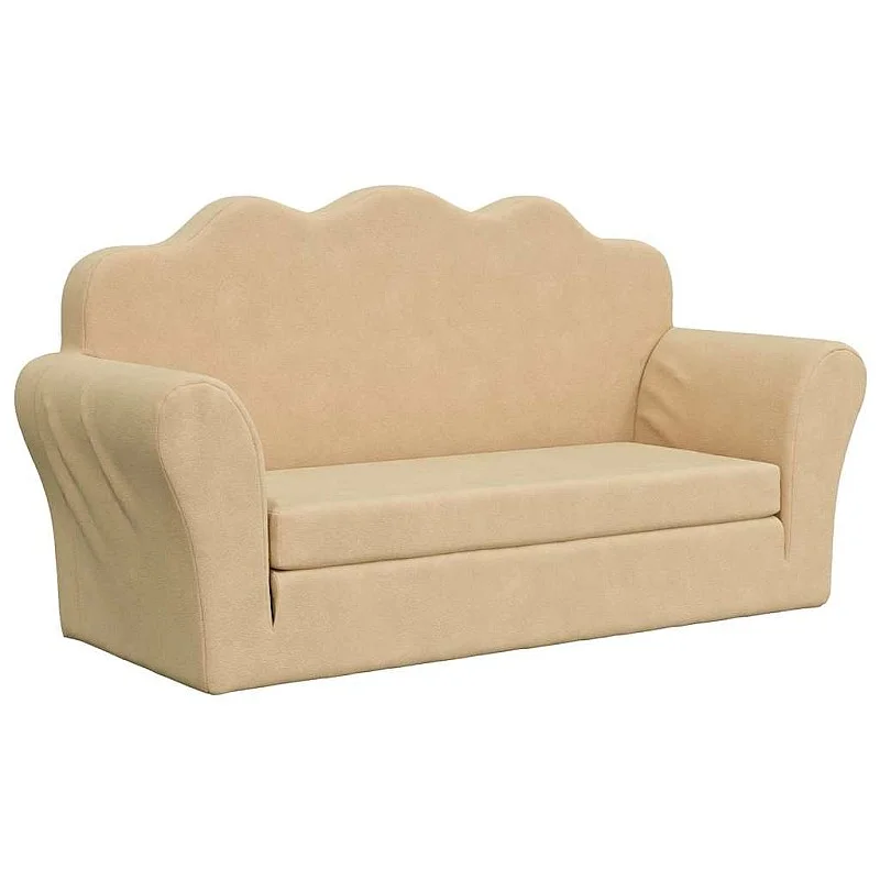 Vaikiška dvivietė sofa-lova, kreminės spalvos, minkštas pliušas Vaikiška dvivietė sofa-lova, kreminės spalvos, minkštas pliušas