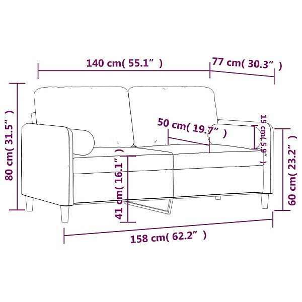 divvietīgs dīvāns ar spilveniem, gaiši pelēks, 140 cm, samts