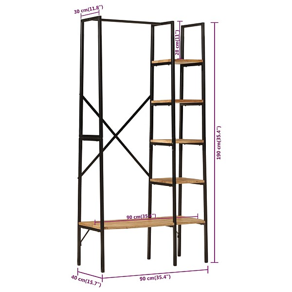 drēbju pakaramais ar plauktiem, 90x40x190cm, mango koks, dzelzs