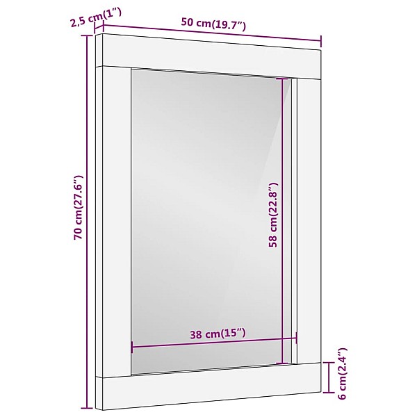 vannasistabas spogulis, 50x70x2,5 cm, mango masīvkoks un stikls