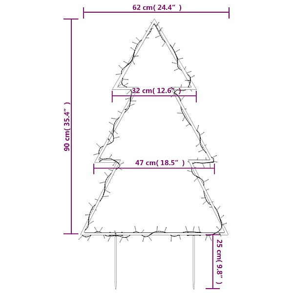 Ziemassvētku gaismas dekors, egles forma, 115 LED, 90 cm