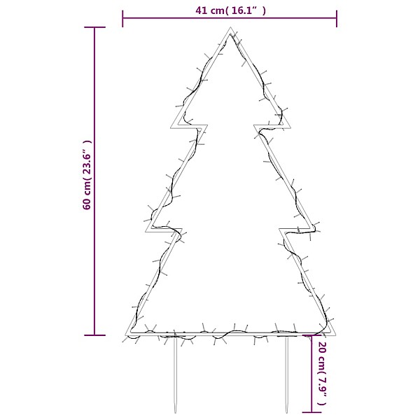 Ziemassvētku gaismas dekors, egles forma, 80 LED, 60 cm