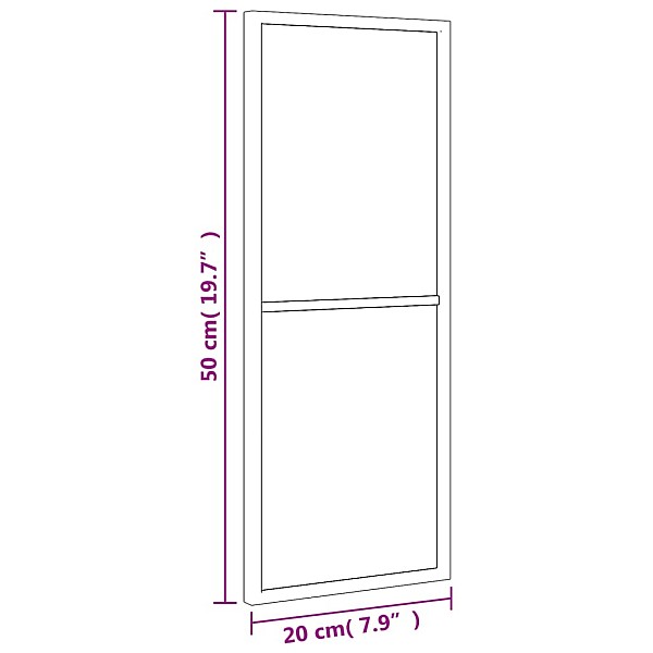 sienas spogulis, melns, 20x50 cm, taisnstūra, dzelzs