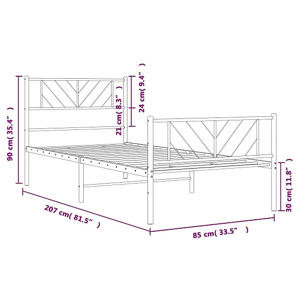 gultas rāmis ar galvgali un kājgali, melns metāls, 80x200 cm