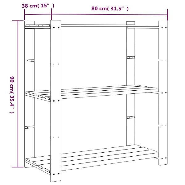 3-līmeņu glabāšanas plaukts, pelēks, 80x38x90 cm, priedes koks