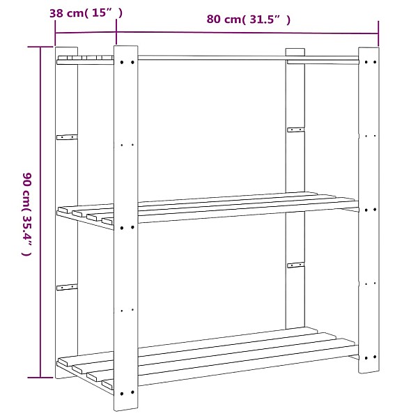 3-līmeņu glabāšanas plaukts, melns, 80x38x90 cm, priedes koks