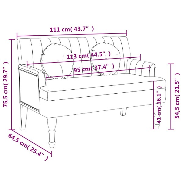 sols ar spilveniem, 113x64,5x75,5 cm, melns audums