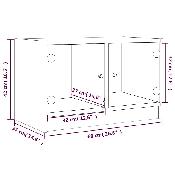 TV skapītis ar stikla durvīm, koka krāsa, 68x37x42 cm