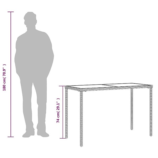 dārza galds ar stikla virsmu, 115x54x74cm, melna PE rotangpalma