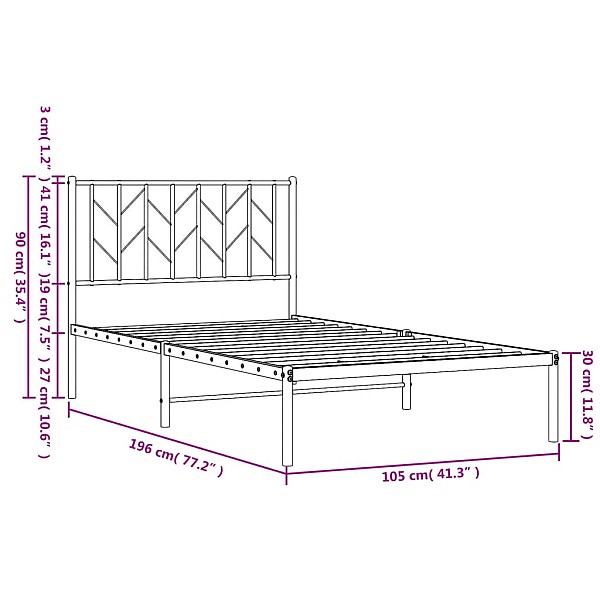 gultas rāmis ar galvgali, melns metāls, 100x190 cm