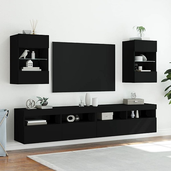 TV galdiņš ar LED lampiņām, melni, 40x30x60,5 cm