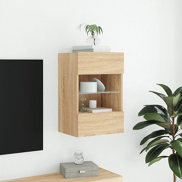 TV plaukti ar LED lampiņām, 30x28,5x30 cm, koka krāsā