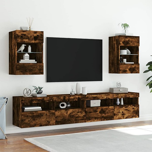 TV plaukti ar LED lampiņām, 40x30x60,5 cm, ozolkoka krāsā