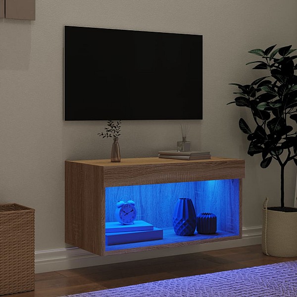 TV skapītis ar LED lampiņām, ozolkoka, 60x30x30 cm