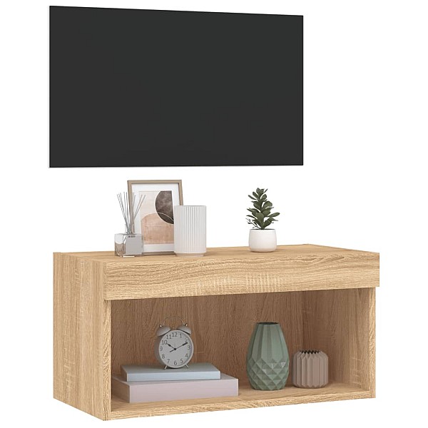 TV skapītis ar LED lampiņām, ozolkoka, 60x30x30 cm