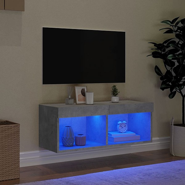 TV skapītis ar LED lampiņām, betona pelēki, 80x30x30 cm