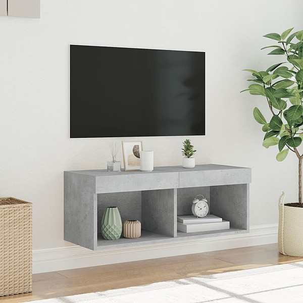 TV skapītis ar LED lampiņām, betona pelēki, 80x30x30 cm