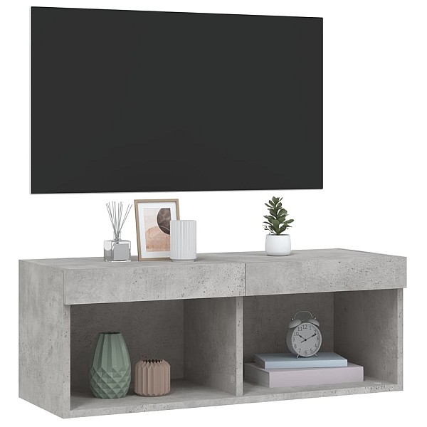 TV skapītis ar LED lampiņām, betona pelēki, 80x30x30 cm