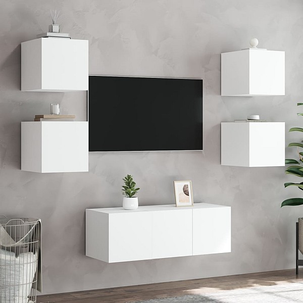 TV galdiņš ar LED lampiņām, balti, 30,5x35x30 cm