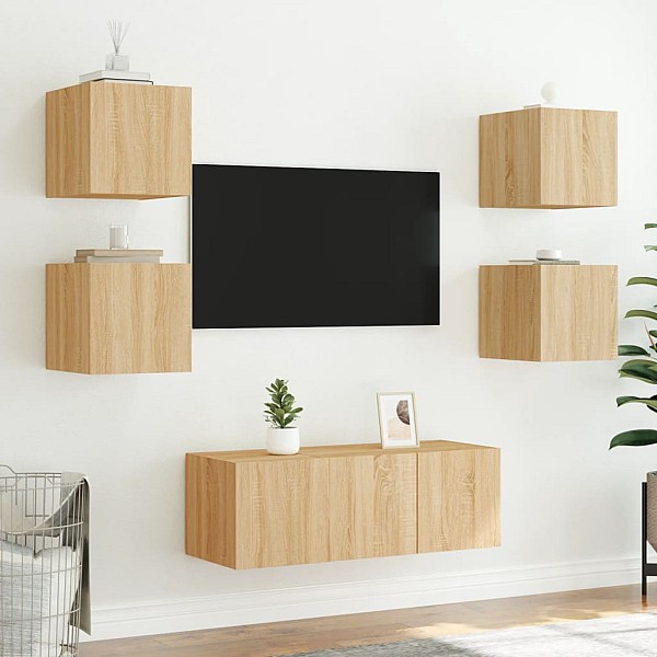 TV plaukti ar LED lampiņām, 30,5x35x30 cm, koka krāsā