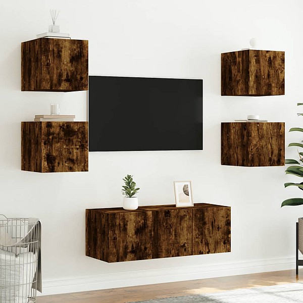 TV plaukti ar LED lampiņām, 30,5x35x30 cm, ozolkoka krāsā