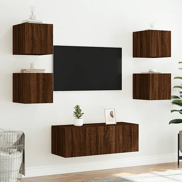 TV plaukti ar LED lampiņām, 30,5x35x30 cm, brūna ozola