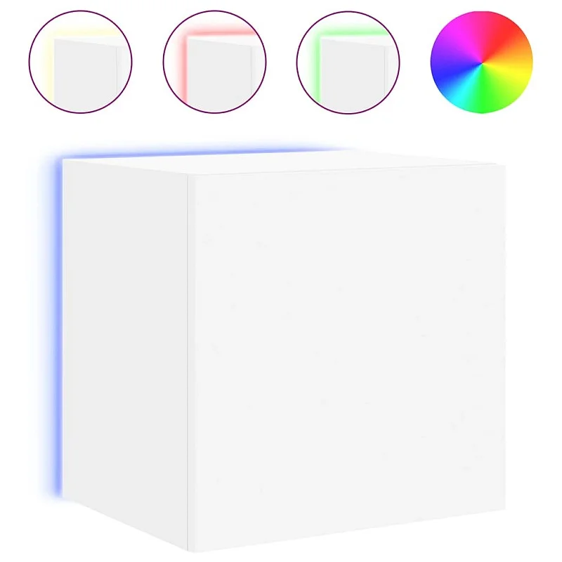 Sieninė TV spintelė su LED lemputėmis, balta, 40,5x35x40cm