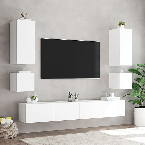 TV galdiņš ar LED lampiņām, balti, 40,5x35x40 cm