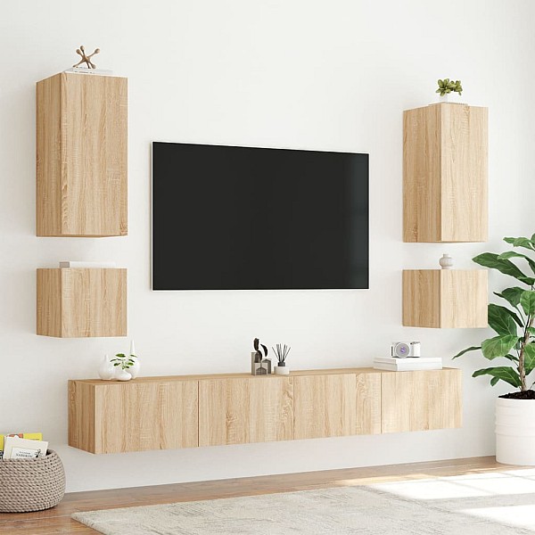 TV plaukti ar LED lampiņām, 40,5x35x40 cm, koka krāsā