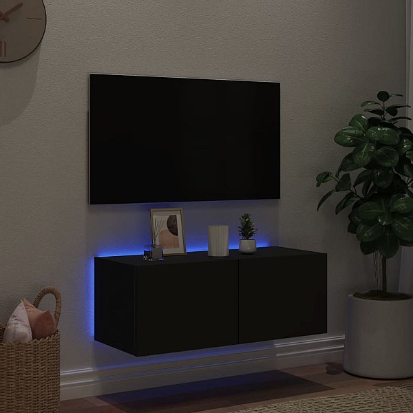 TV galdiņš ar LED lampiņām, melni, 80x35x31 cm