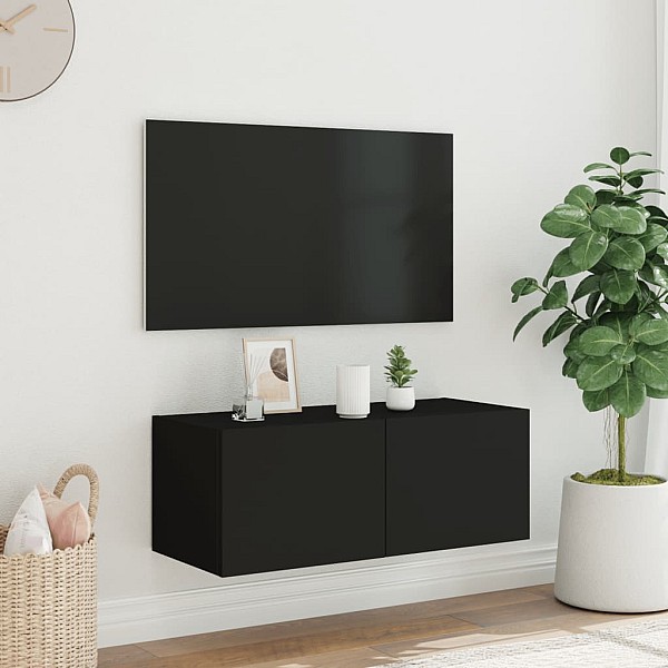 TV galdiņš ar LED lampiņām, melni, 80x35x31 cm