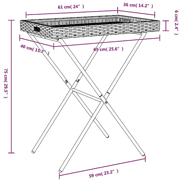 saliekams galds, melns, 65x40x75 cm, PE rotangpalma